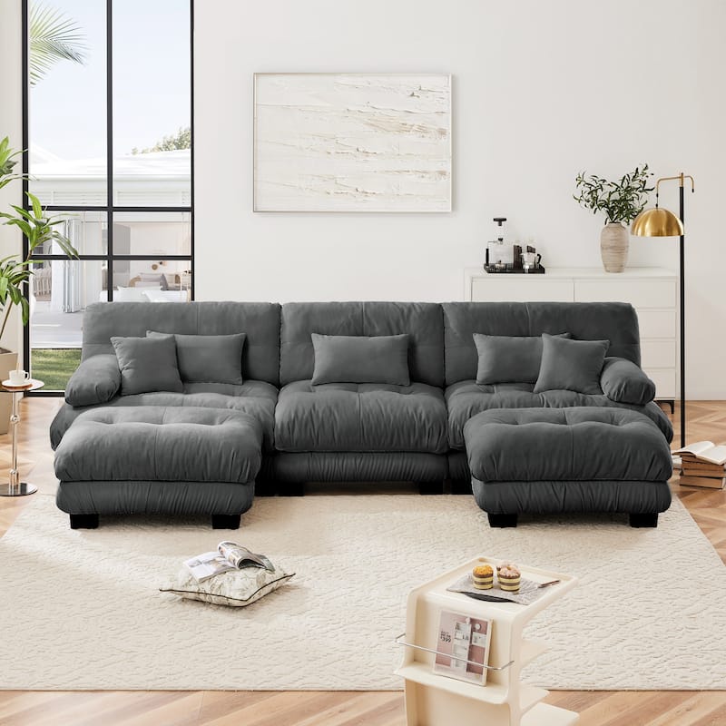 133.8" 3 Seater Modular Sofa, Oversized Upholstered Sectional Couches for Living Room, Chenille Fabric Couch Set with Ottoman