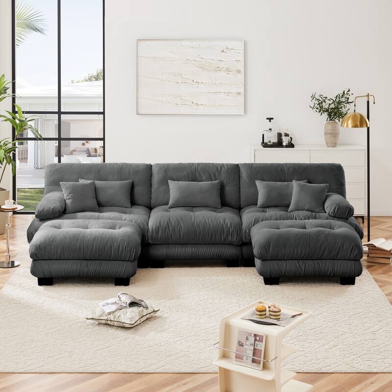 133.8" Chenille U-Shaped Cloud Sectional Sofa (3-Seater Modular) with 2 Ottomans