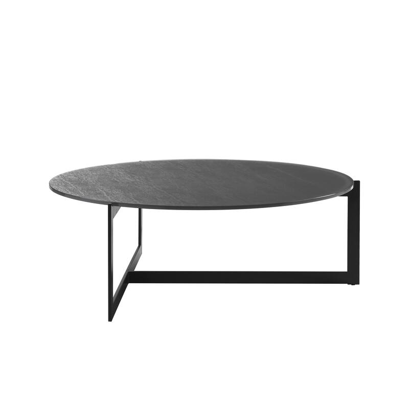 Krike Modern Industrial Round Coffee Table with Tempered Glass Top
