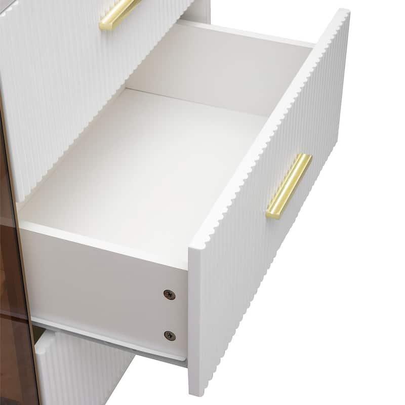 60" Modern Kitchen Accent Buffet Sideboard Cabinet with Amber-yellow Tempered Glass Doors