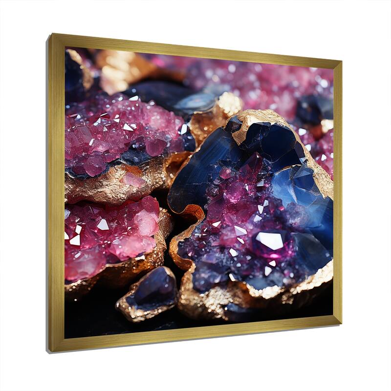Designart "Purple And Gold Gemstone Healing" Stone Geode Wall Decor Purple Traditional Hallway Framed Wall Art Decor