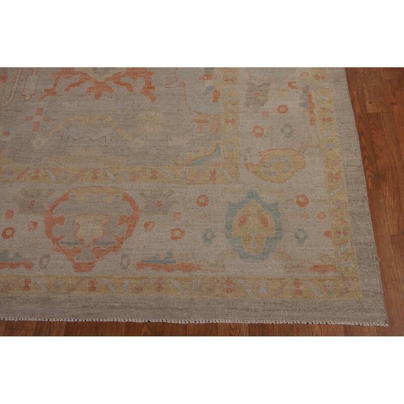 Beige Oushak Turkish Area Rug Hand-Knotted Wool Carpet - 8'9"x 11'10"
