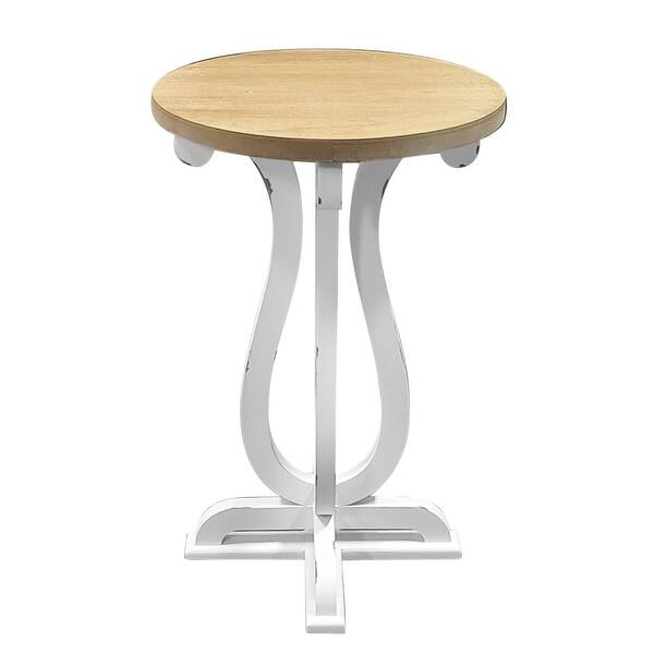 Wood Round Sofa Table with Natural Wood Tabletop and Distressed White Base Bed Bath & Beyond