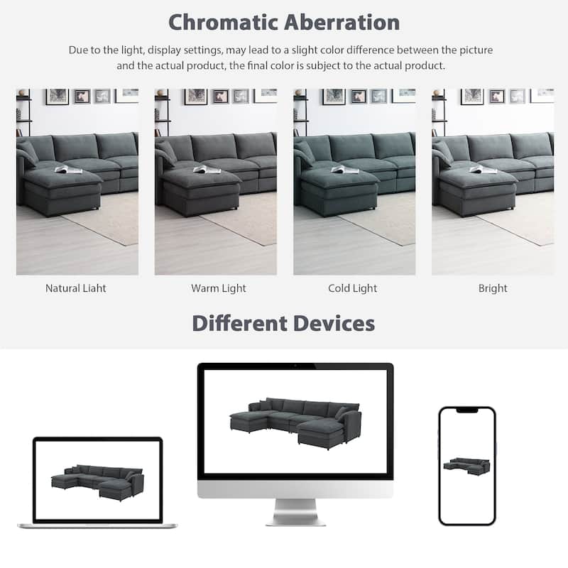 Chenille Modular U Shaped Sectional Sofa with Double Cushions