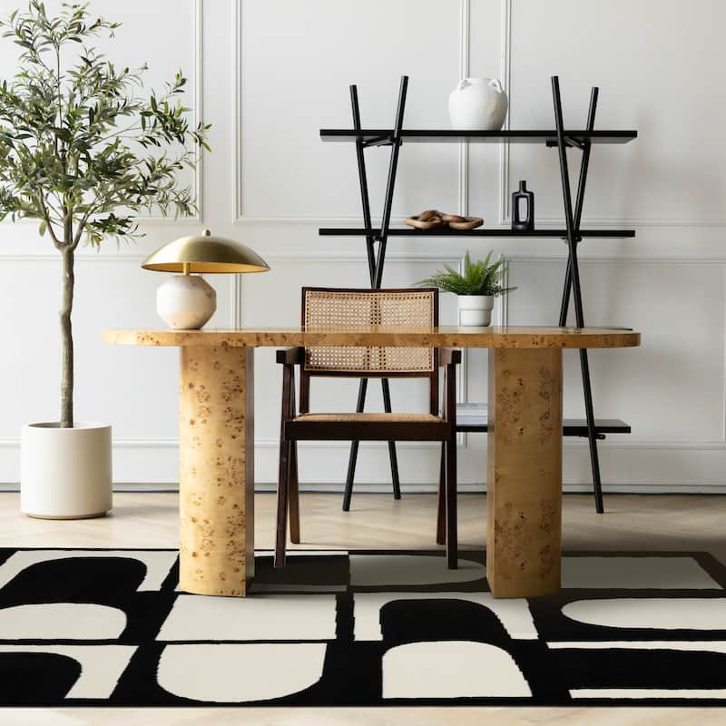 Black White Contrasting Geometric Blocks High-Traffic Rug
