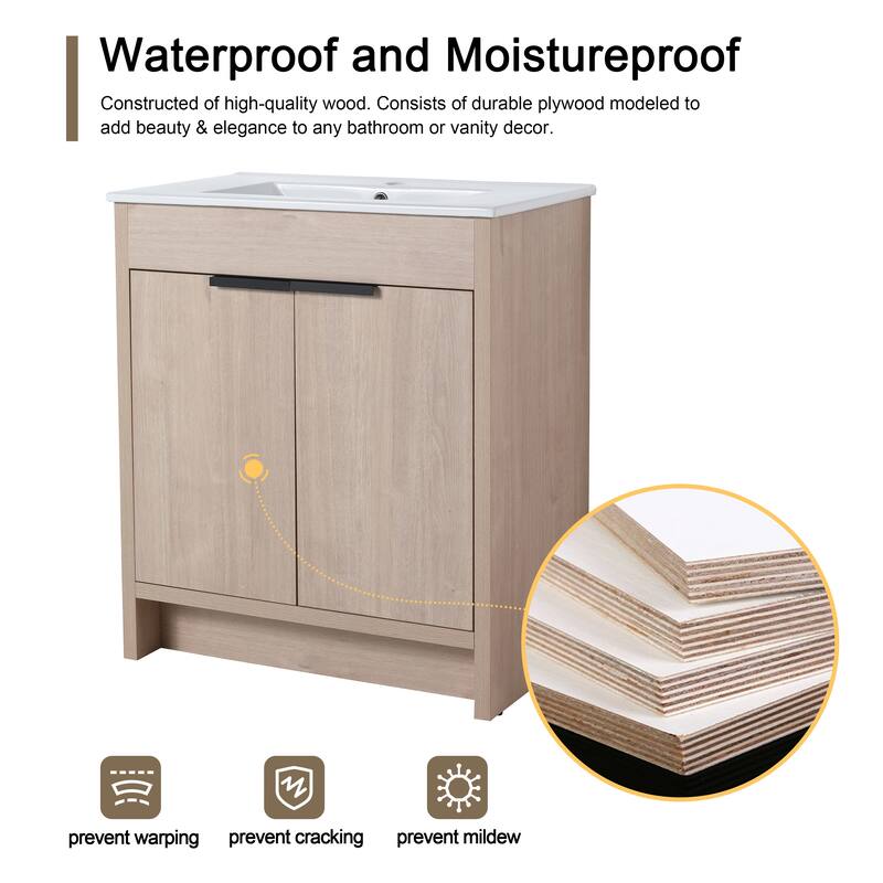 Malwee 24"/30"/36" FreeStanding Bathroom Vanity, Floor Stand Bathroom Vanity with Sink,Soft Close Door and Adjustable shelf