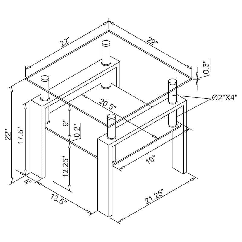 Dyer 1-shelf Square Glass Top Side End Table
