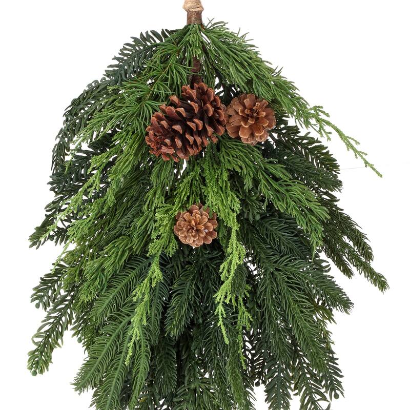 Cedar and Spruce Cone Teardrop Artificial Christmas Swag, 24-Inch, Unlit