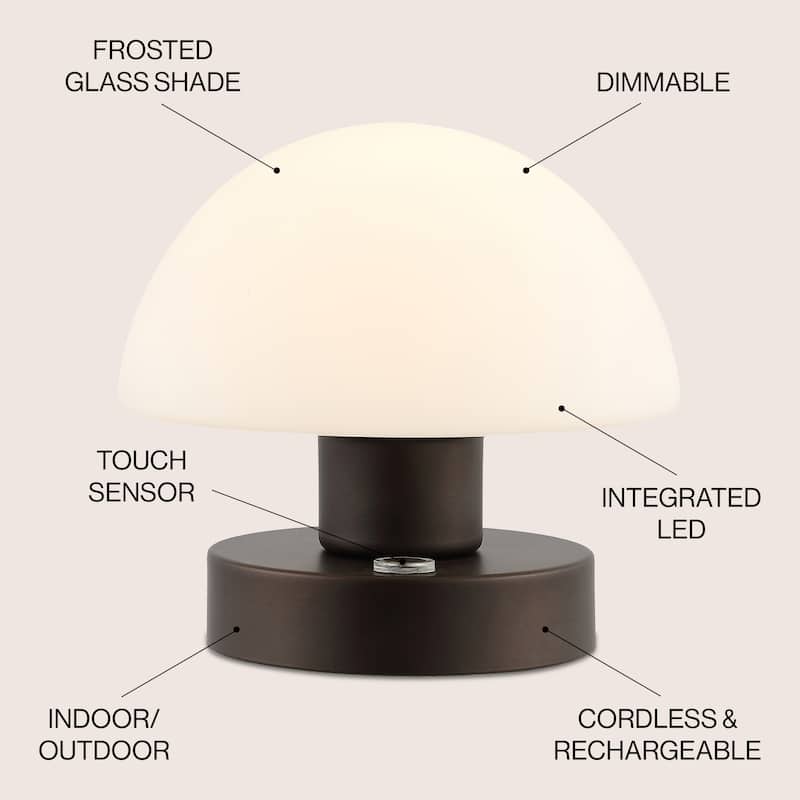 Nolan 5.75" Bohemian Farmhouse Iron Wireless Rechargeable Integrated LED Table Lamp, Oil Rubbed Bronze/White by JONATHAN Y