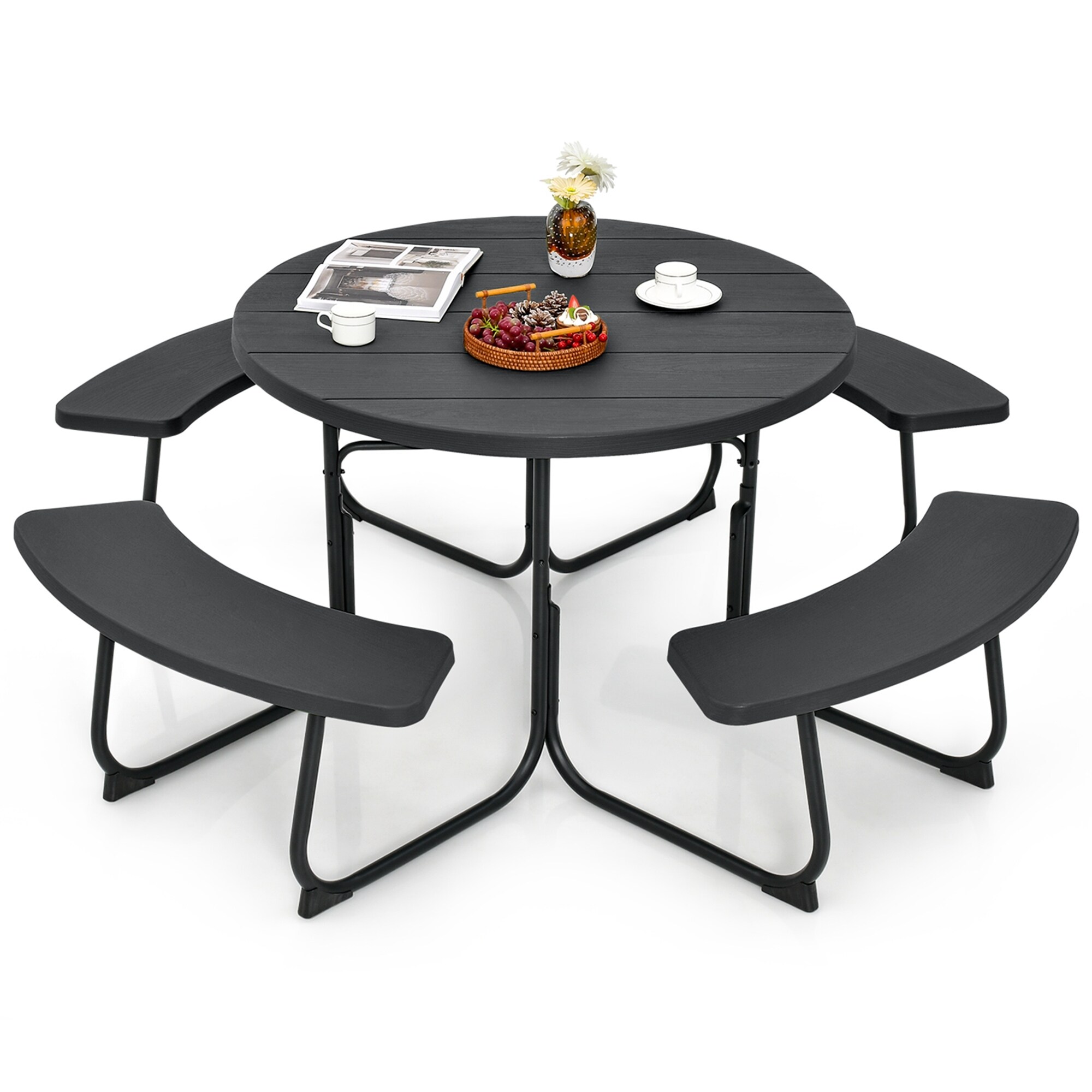 Costway Outdoor 8 person Round Picnic Table Bench Set with 4 Benches See Details Bed Bath Beyond 39152114