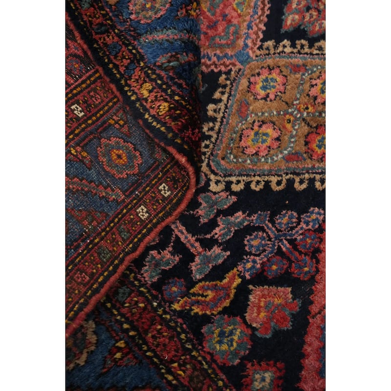 Hand Knotted Oriental 100% Wool Carpet Traditional Geometric Navy Blue & Blues Heriz (serapi) Runner Rug - 16' 4'' X 4' 0''