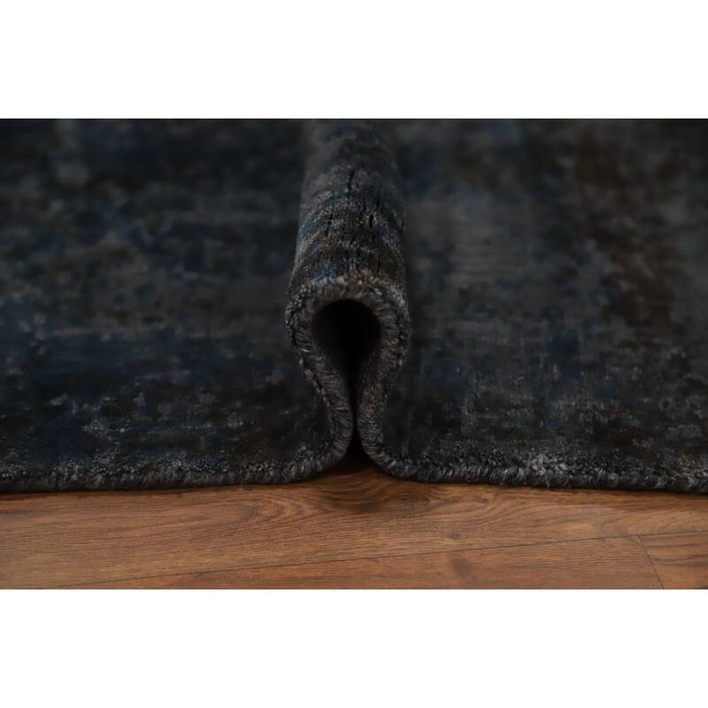 Hand Knotted Oriental Viscose Silk Carpet Modern Abstract Greys & Charcoal Abstract Area Rug - 6' 0'' X 4' 0''