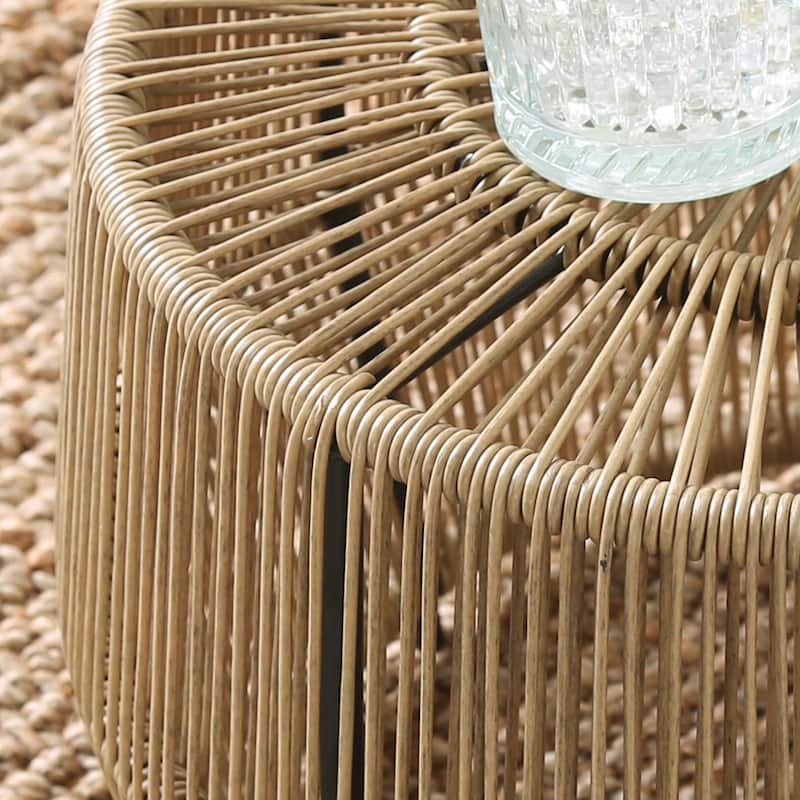 Alia Coastal Natural 22-inch Boho Outdoor Patio Rattan Outdoor Round Coffee Table by M&L Co.