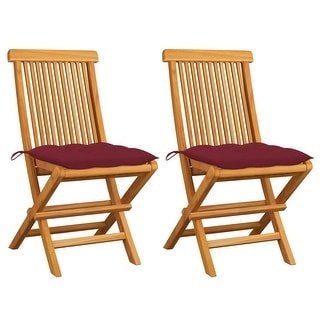 vidaXL Patio Chairs with Wine Red Cushions 2 pcs Solid Teak Wood - 18.5" x 23.6" x 35"