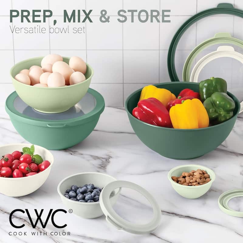 COOK WITH COLOR - 12 Piece Plastic Nesting Bowls - 6 Prep Bowls and 6 Lids, Microwave Safe.