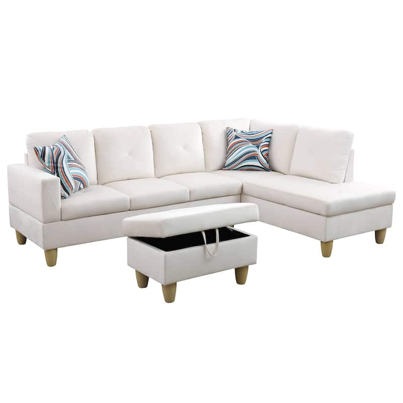 66.5" White Flannel 3-Piece Living Room Sofa Set