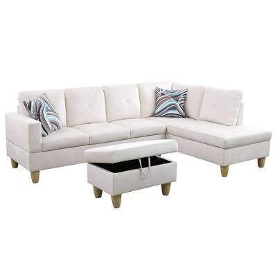 66.5" White Flannel 3-Piece Living Room Sofa Set