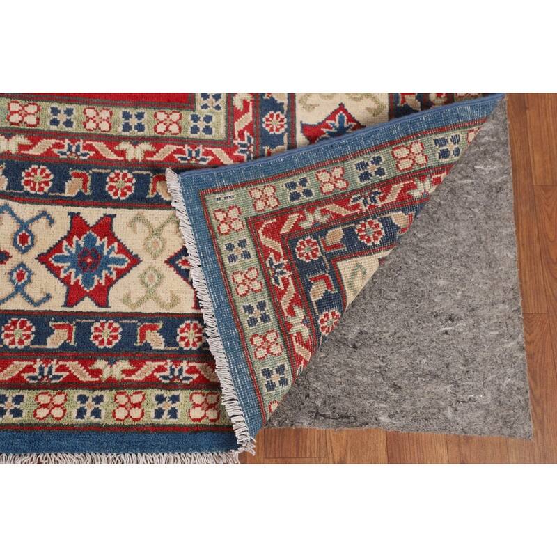 Blue Geometric Kazak Large Area Rug Hand-Knotted Wool Carpet - 9'9" x 13'2"