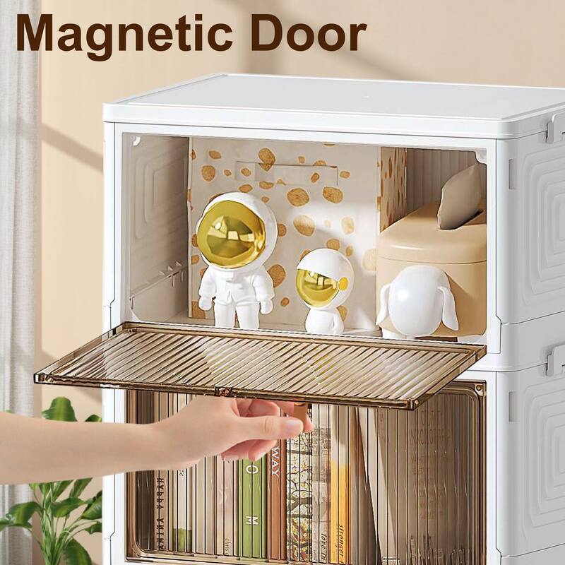 4 Tier Plastic Storage Bins Stackable Storage Containers with Wheels Folding Storage Boxes Closet Organizers - 3-Tier