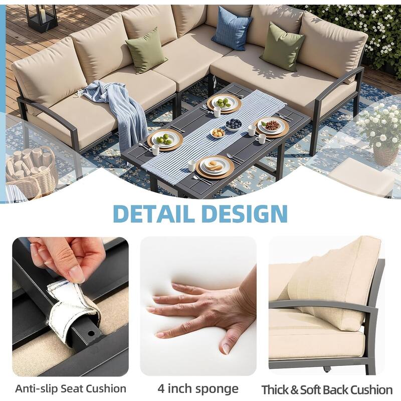 AECOJOY Metal Patio Furniture Set 7 Pieces Modern Outdoor Conversation Set