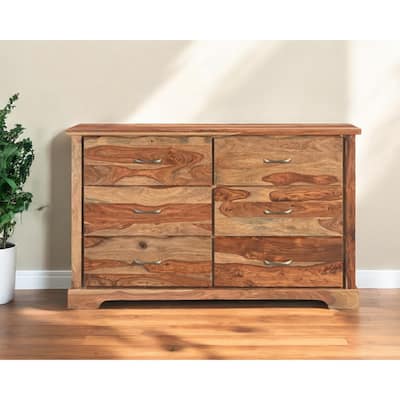 HomeRoots 60" Brown Solid Wood Live Edge Six Drawer Double Dresser
