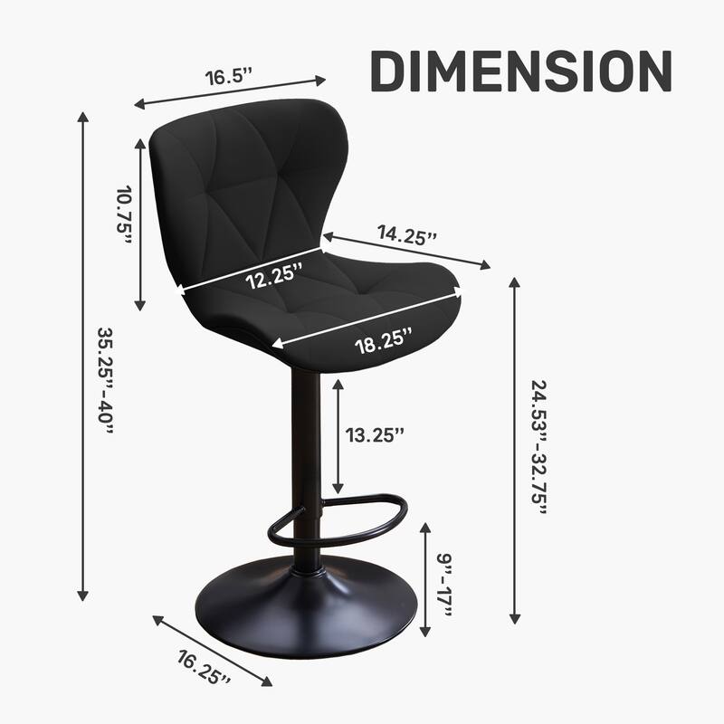 Set of 2 Modern Adjustable Height Bar Stools Padded PU Leather Swivel Stools