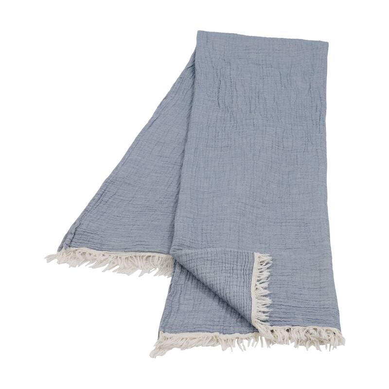 Sevita Solid Turkish Cotton Crinkled Standard Size Throw Blanket with Fringe