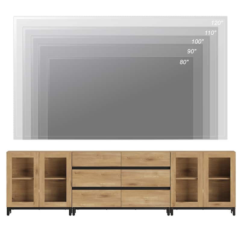 3 in 1 TV Stand for TVs up to 120 inches, Modern TV Console with Glass Doors and 6 Drawers for Living Room, Bedroom
