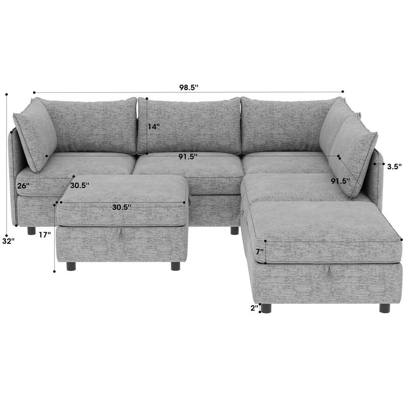 93.5" Chenille Modular Sectional Sofa with Storage and Convertible Design, 6-Seater