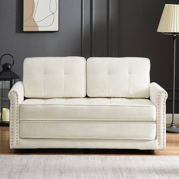 Cream white velvet sofa with armrest for Living Room and Bedroom Bed