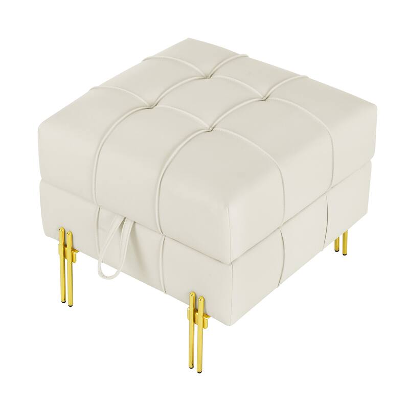 Anti-scratch Leather Storage Ottoman with Golden Stainless Steel Legs