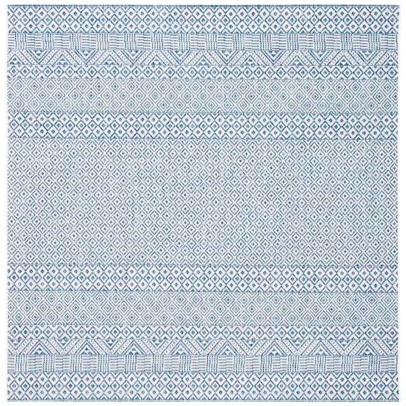 SAFAVIEH Courtyard Leonara Indoor/Outdoor Waterproof Patio Backyard Rug - 6'7" Square - Blue/Navy
