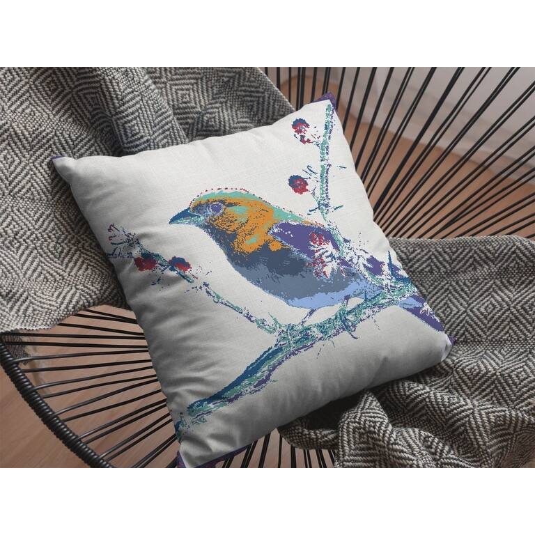 HomeRoots 18" Blue White Robin Zippered Suede Throw Pillow