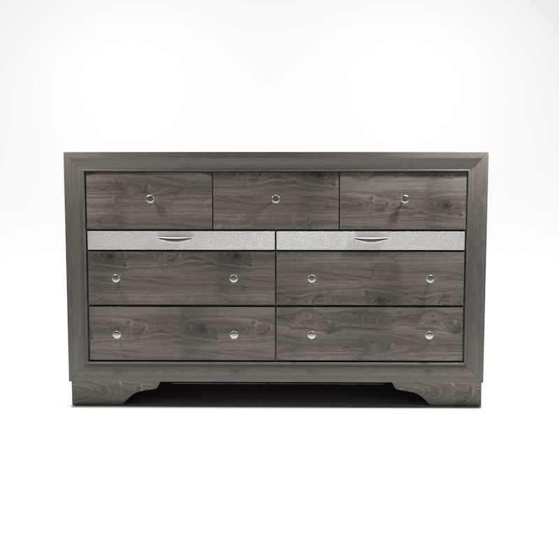 Pord Contemporary 56-inch Wide 9-Drawer Wood Dresser with Silver Accent by Furniture of America