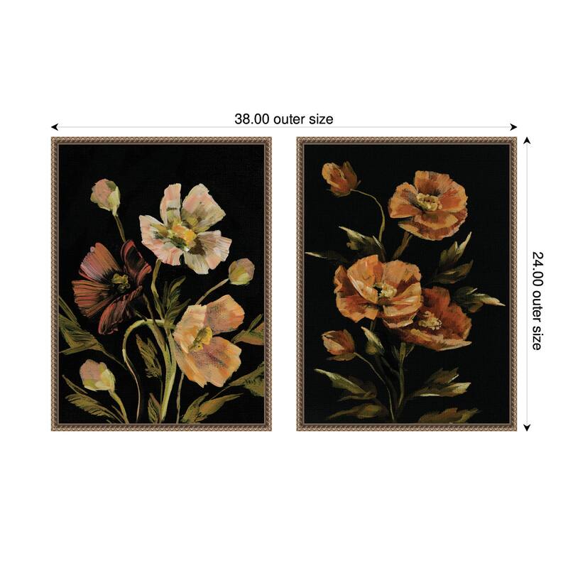 Kate and Laurel Sylvie Beaded Moody Floral 5 and 6 Framed Canvas Art Set by Annie Quigley