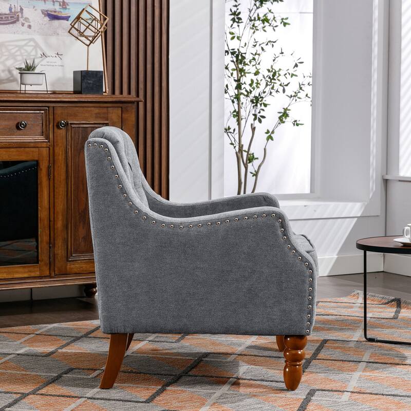 Homy Lin Tufted Accent Chair with Nailhead Trim – Upholstered Single Sofa for Living Room