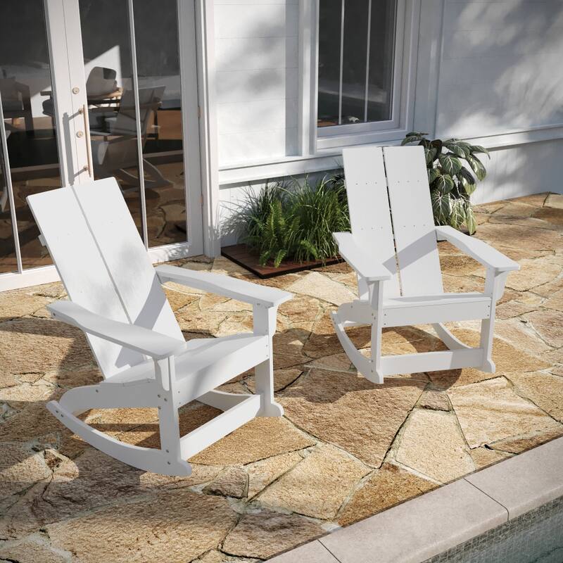 Indoor/Outdoor modern 2-Slat Adirondack Poly Resin Rockers - Set of 2