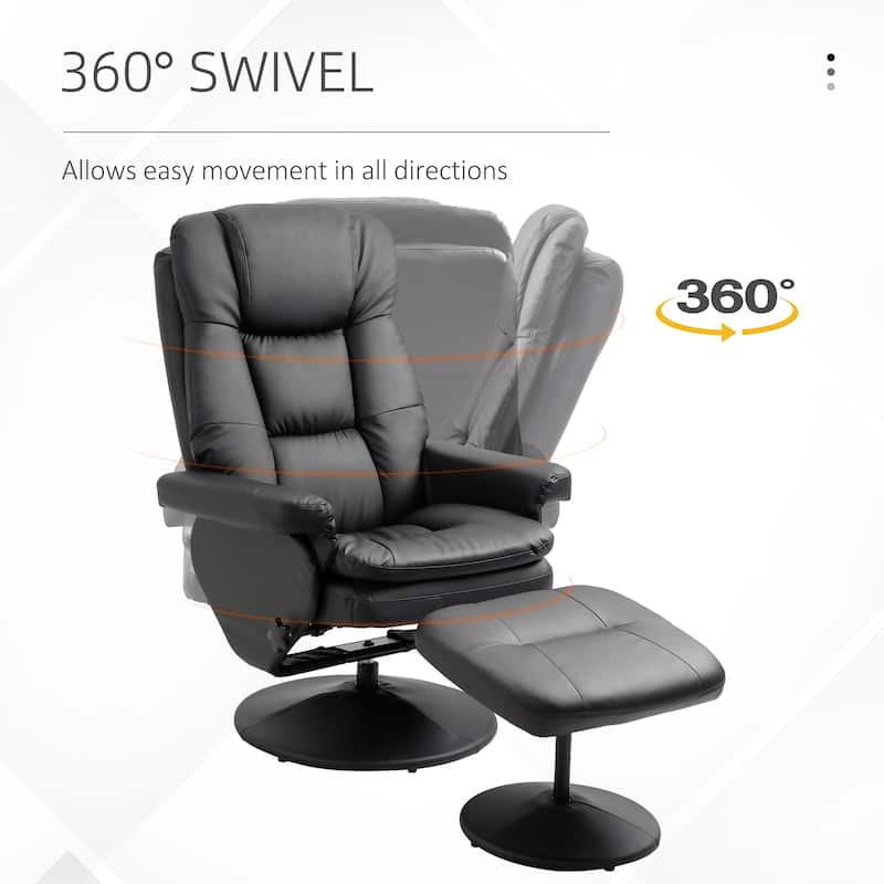 PU Leather Swivel Recliner Chair with Ottoman and Steel Base - 31.5" W x 34.75" D x 44.5" H