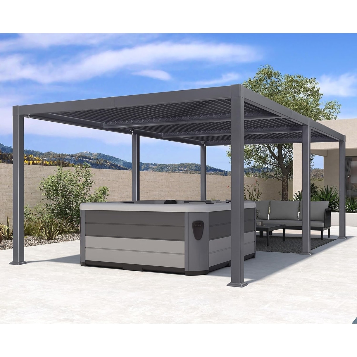 PURPLE LEAF Louvered Pergola Sun Shade Shelter with Adjustable Metal Roof for Patio Hardtop Pergola