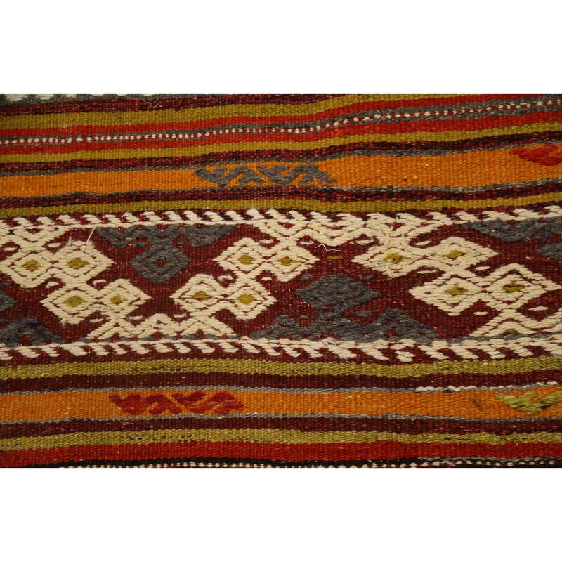 Hand Woven Oriental 100% Wool Carpet Southwestern Tribal Multi-Colored Kilim Area Rug - 8' 7'' X 5' 7''