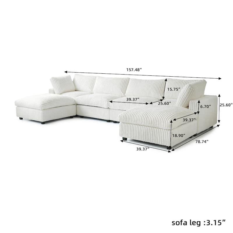 Soft Plush Upholstered Modular Sectional Sofa U-shaped Down Filled Living Room Couch-5 Seaters/6 Seaters
