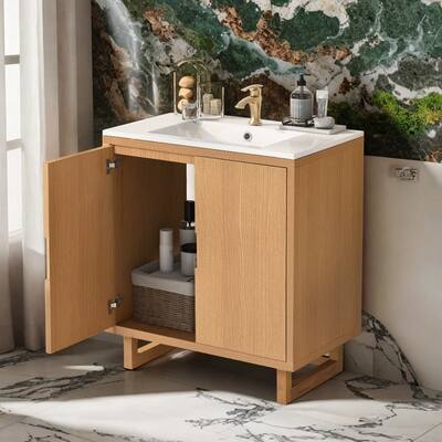 30" Bathroom Vanity with Top Sink, Solid Wood Frame, Single Sink 2 Doors Bathroom Storage Cabinet
