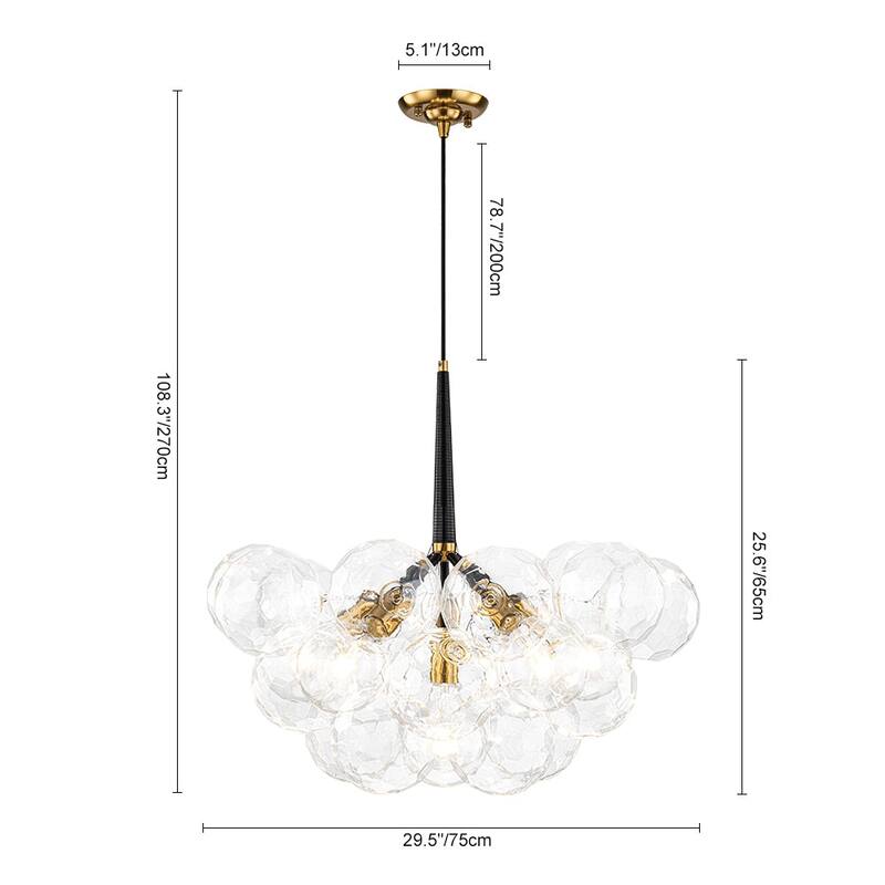 Brass 6-light Dimmable Cluster Clear Cut glass Globe Chandelier