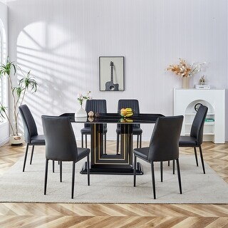 Modern Faux Marble Dining Room Table Set - Bed Bath & Beyond - 39502959