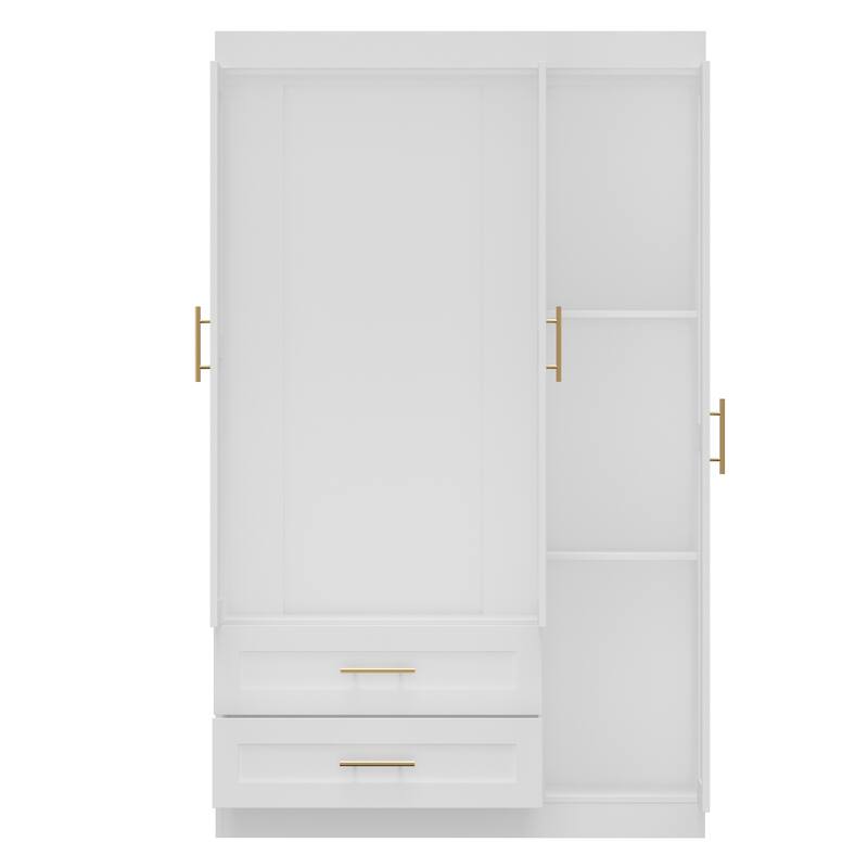 Classic Three-Door Wardrobe,Wood Bedroom Armoire with Hanging Rod and Shelves,Spacious Storage Closet,Modern Farmhouse Design
