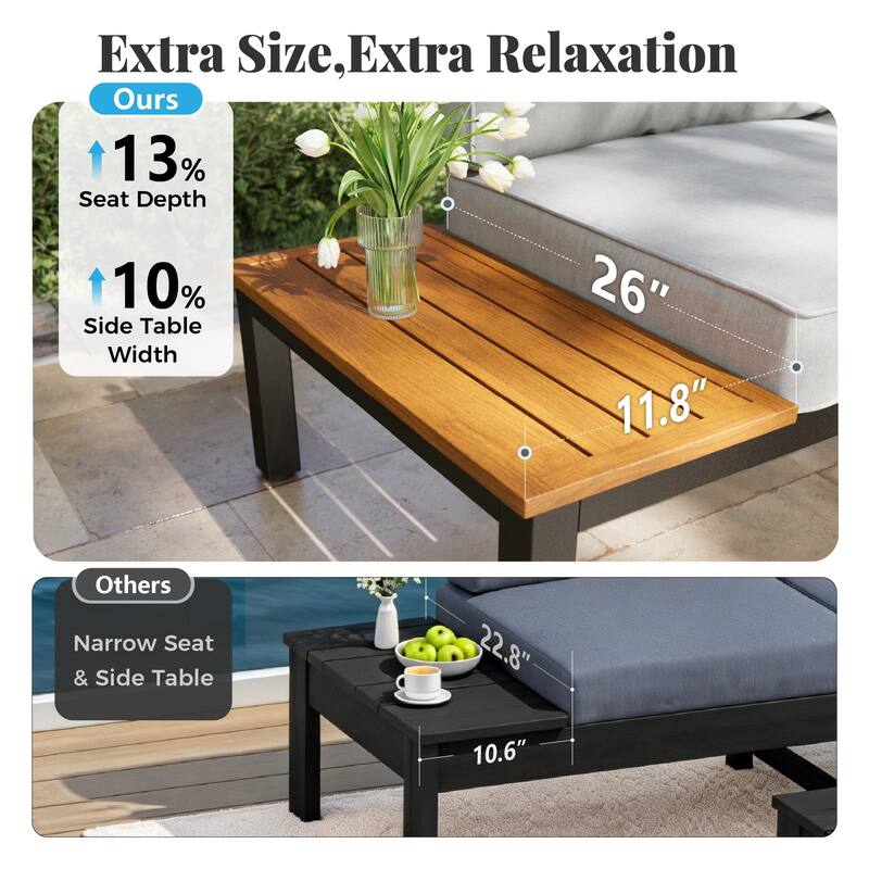 10-Seat Patio Sectional sofa set, E-coating Steel frame Conversation Sets with Built-in Side Table , Grey Cushion