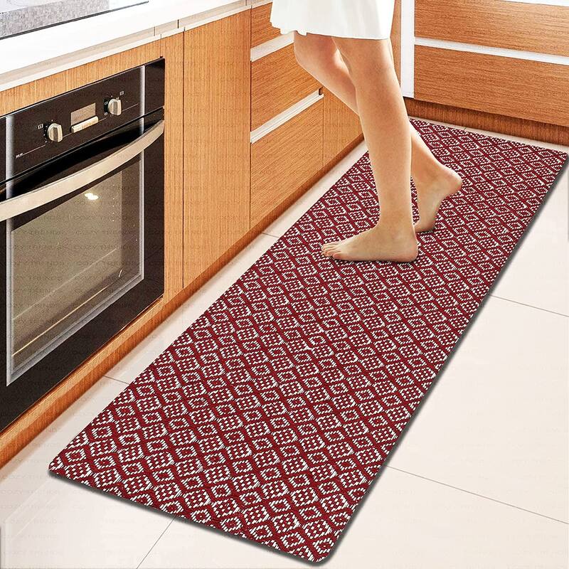 Anti-Fatigue Kitchen/Bathroom/Bed side Mat Hand Woven Runner Rug Cushioned Cotton Mat 18x48'' - 18''x48'' - Burgundy