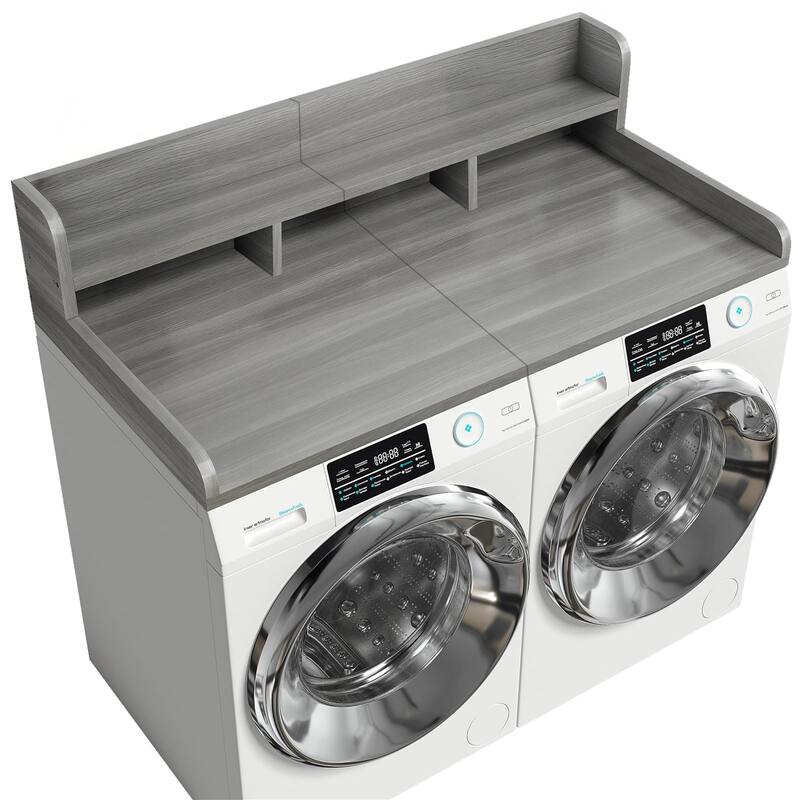 Double Washer Dryer Countertop with Non-slip Pads - Gray+White Matte