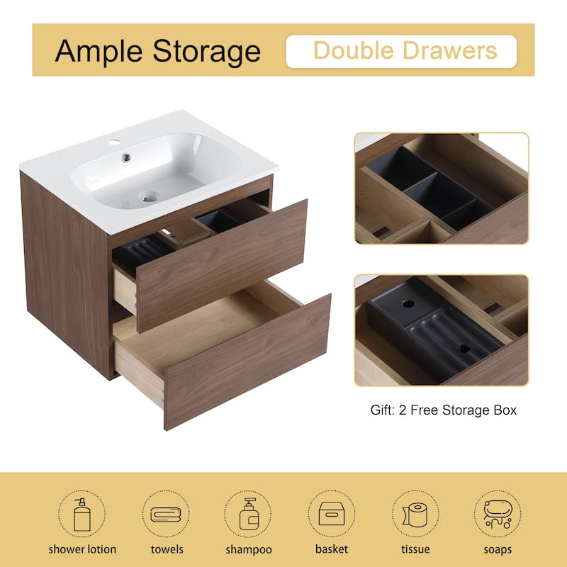 Malwee 24"/30" Floating Bathroom Vanity, Wall Mounted Bathroom Vanity with Resin Sink,2 Soft Close Drawers