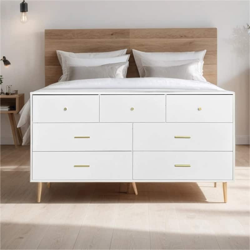 Wood 7 Drawers Large Chest of Drawer Cabinet with Handle and Legs